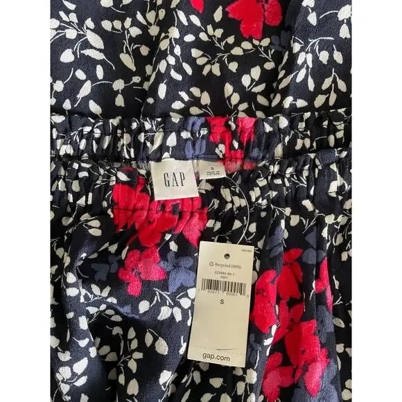 Gap NWT Dress Off Shoulder Floral Ruffle Hem Short Navy White Red Size S - Picture 3 of 4
